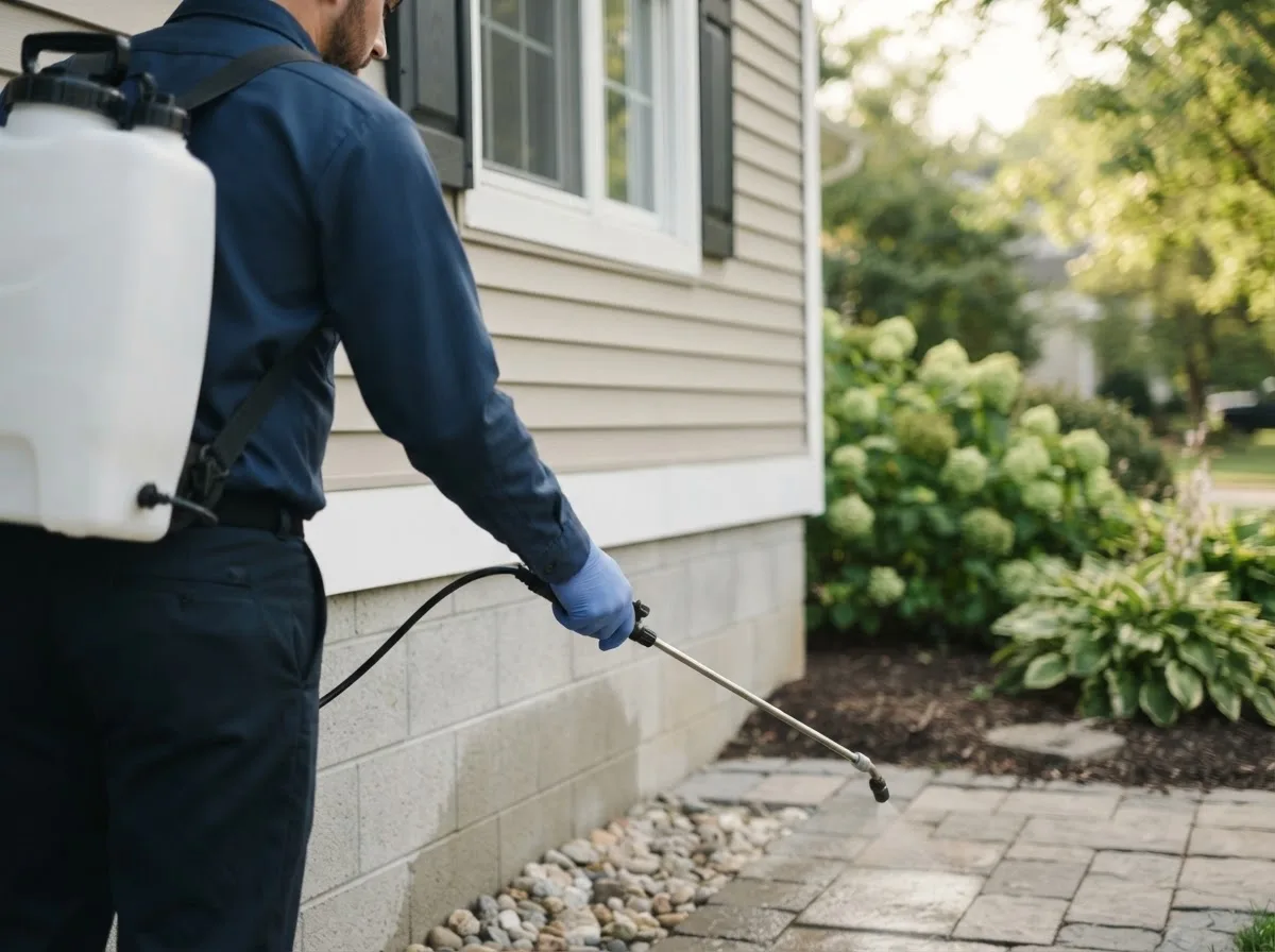 Pest control technician inspecting a home in Fredonia, WI